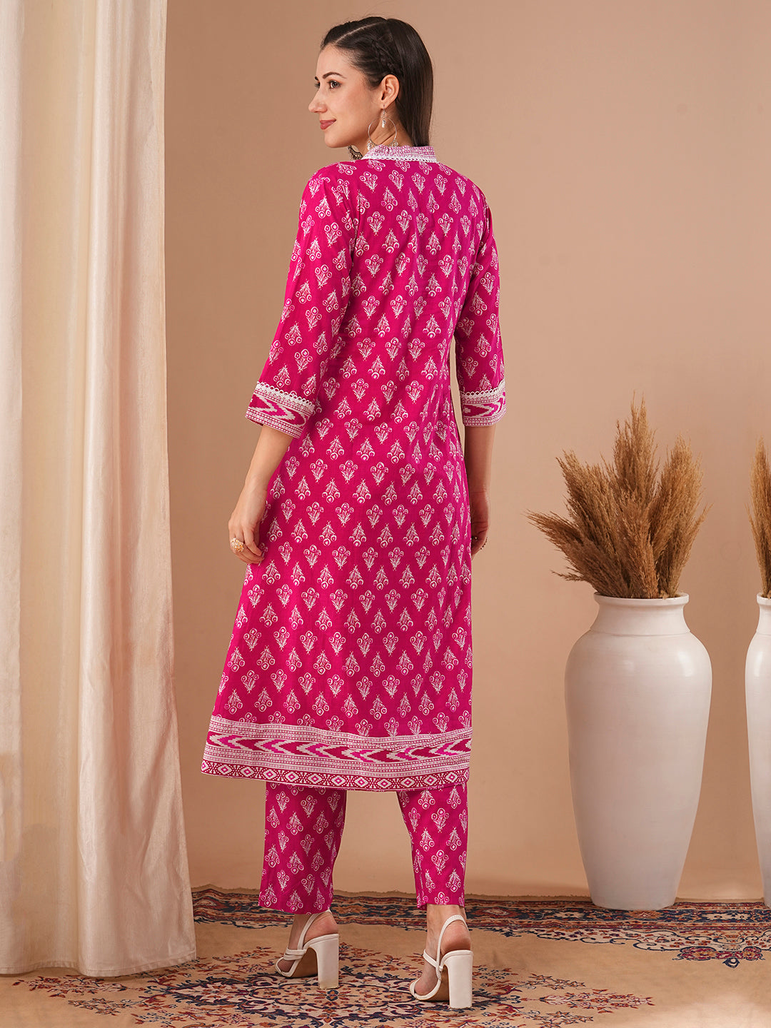 Ethnic Printed A-Line Co-ord Set - Pink