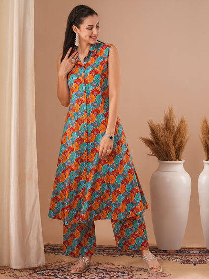 Ethnic Printed A-Line Paneled Co-ord Set - Multi