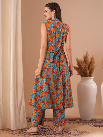 Ethnic Printed A-Line Paneled Co-ord Set - Multi