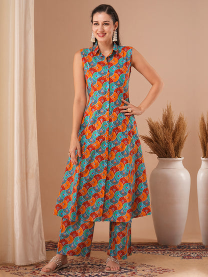 Ethnic Printed A-Line Paneled Co-ord Set - Multi