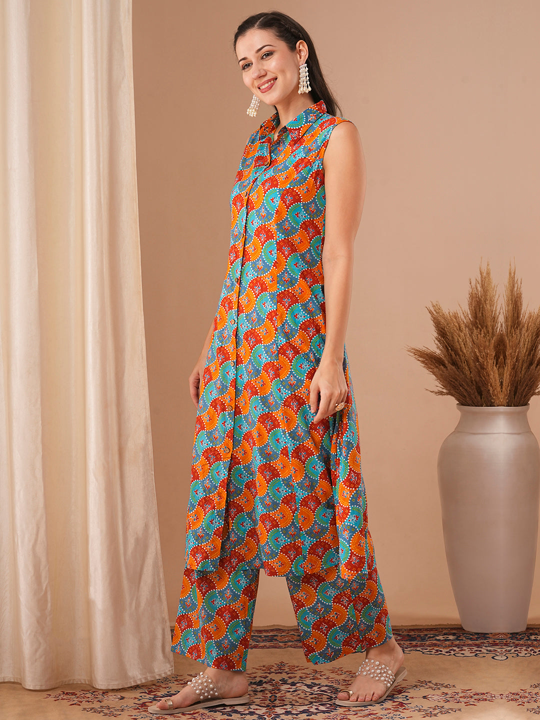 Ethnic Printed A-Line Paneled Co-ord Set - Multi