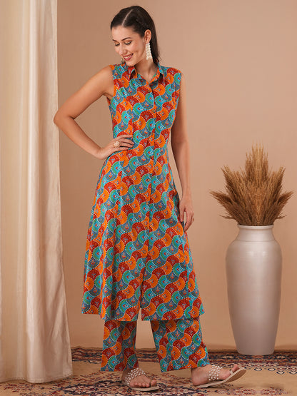 Ethnic Printed A-Line Paneled Co-ord Set - Multi