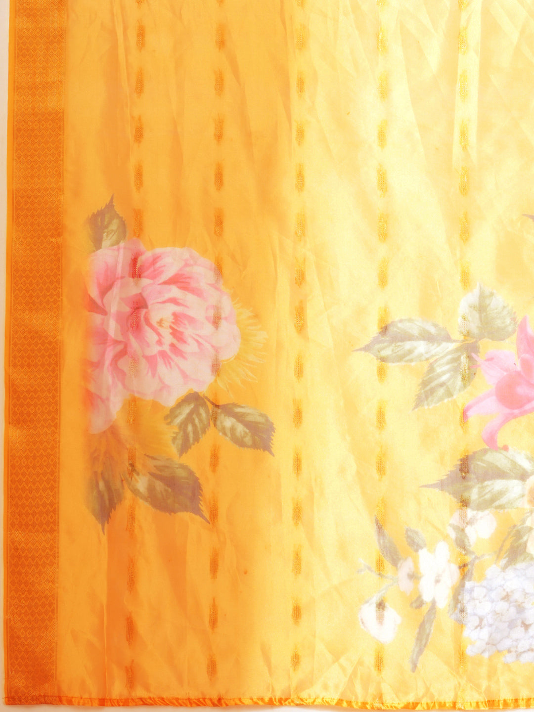 Solid Floral Hand Embroidered Straight Kurta with Pant & Printed Dupatta - Yellow