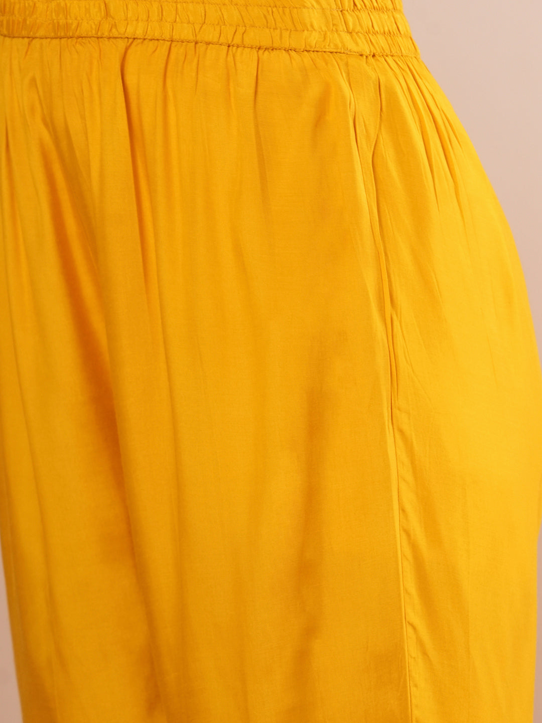 Solid Floral Hand Embroidered Straight Kurta with Pant & Printed Dupatta - Yellow