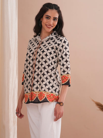 Ethnic Geometric Printed Straight Fit Kurti - Multi