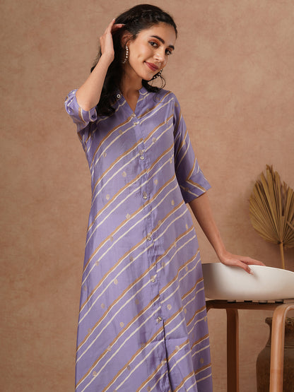 Leheriya Printed A-Line Flared Kurta - Purple