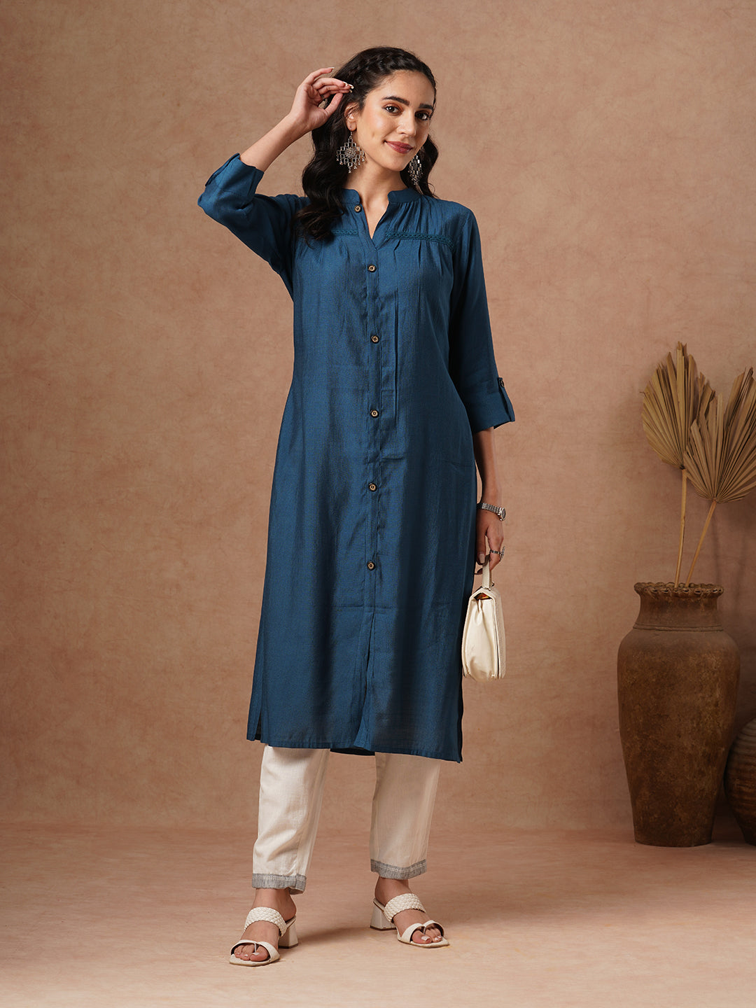 Solid A-Line Cut Kurta - Blue