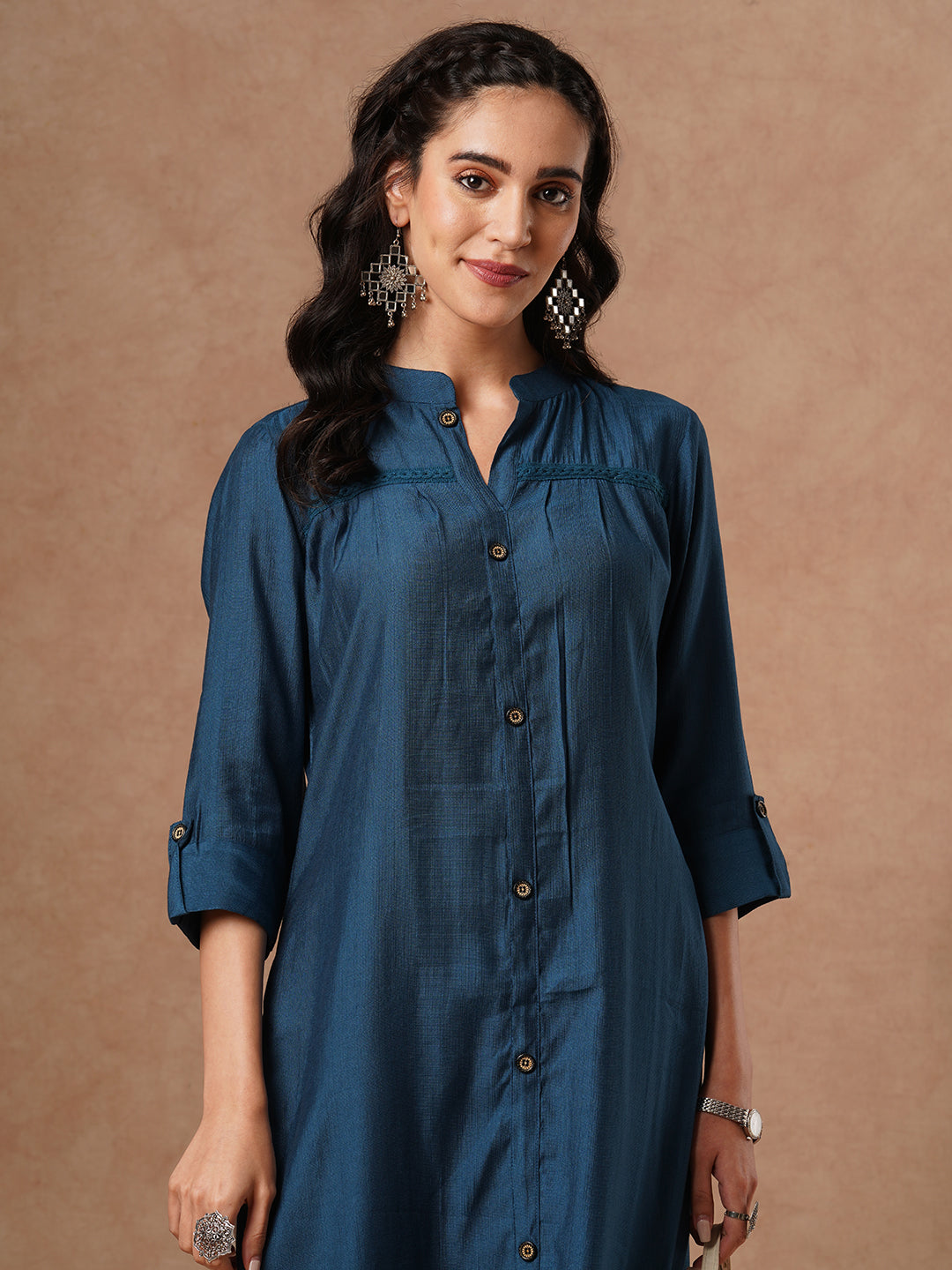 Solid A-Line Cut Kurta - Blue