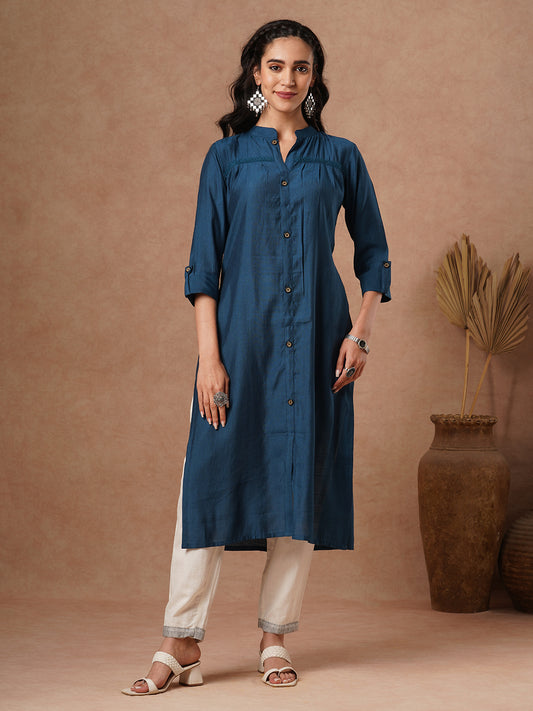 Solid A-Line Cut Kurta - Blue