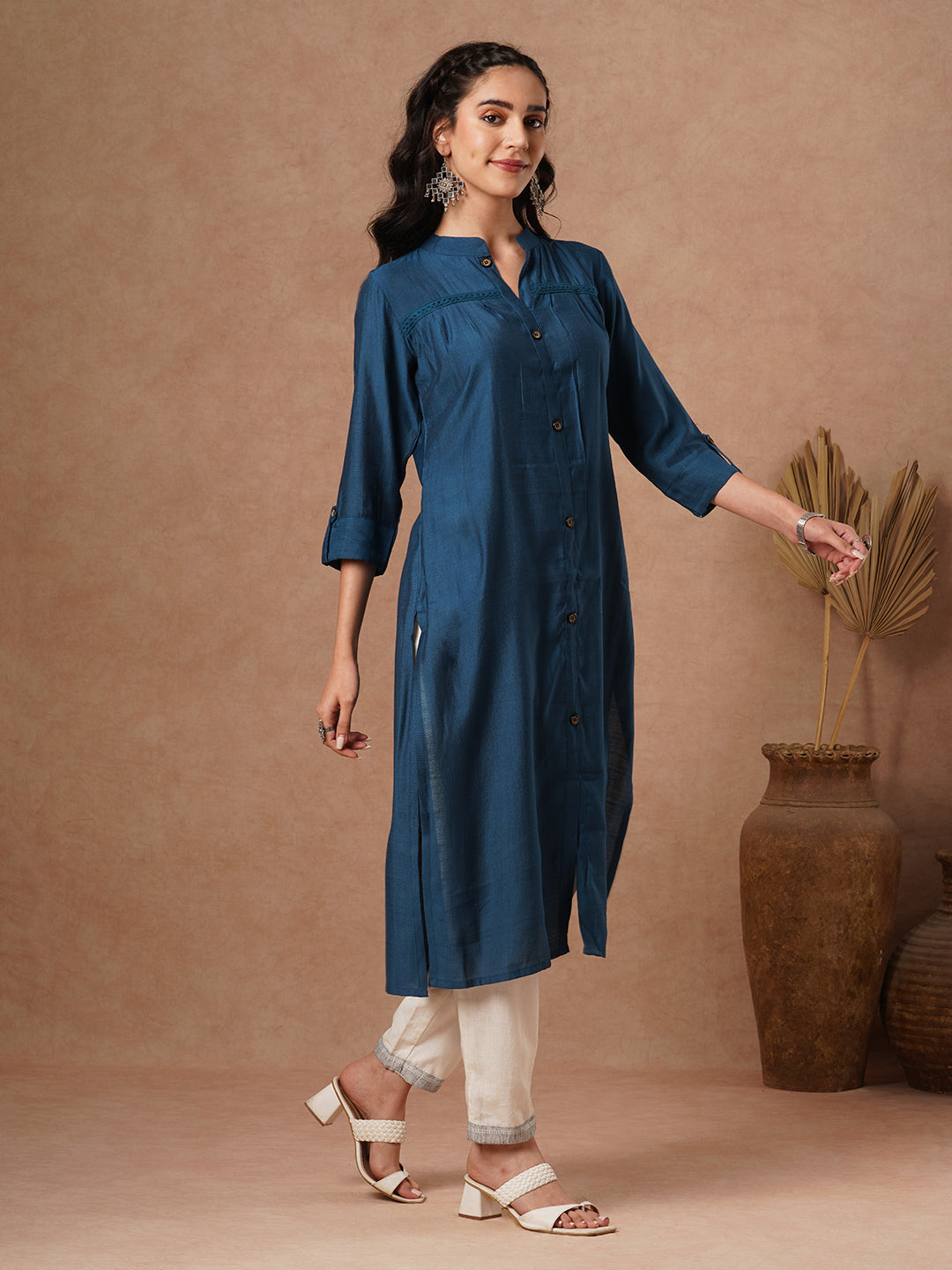 Solid A-Line Cut Kurta - Blue