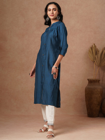 Solid A-Line Cut Kurta - Blue