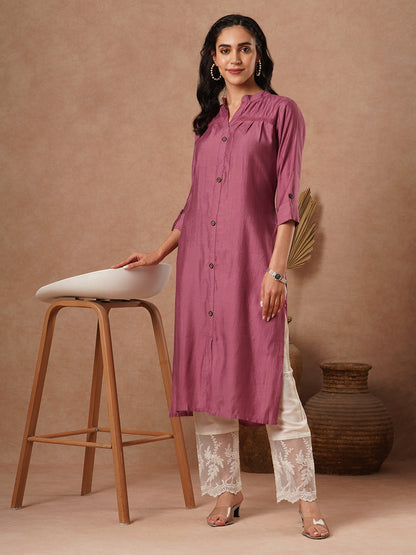 Solid A-Line Cut Kurta - Purple