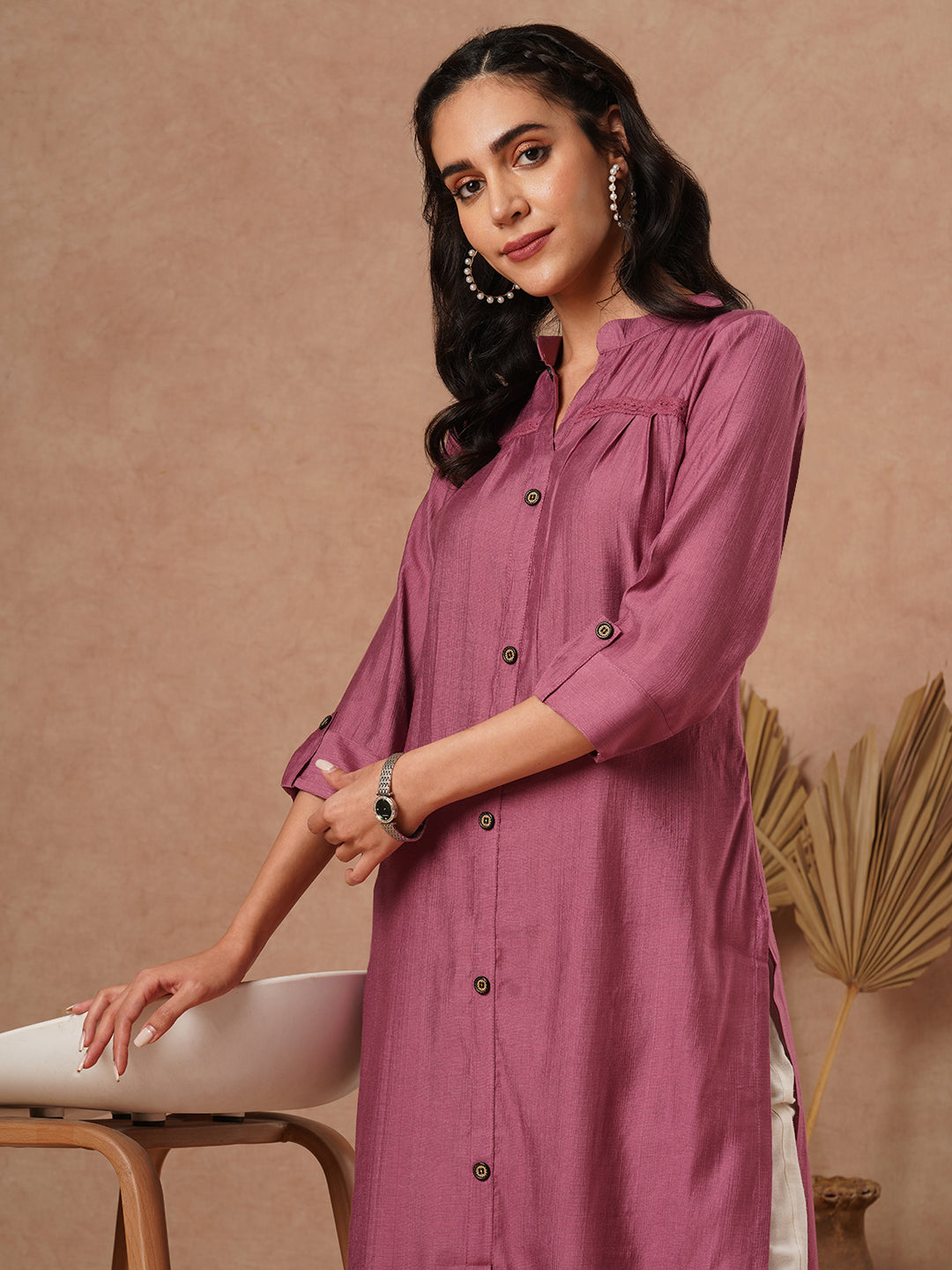 Solid A-Line Cut Kurta - Purple