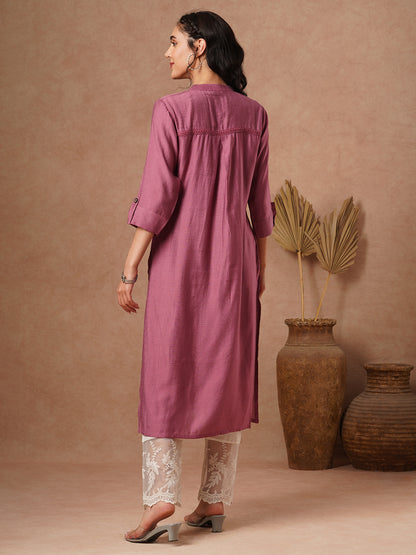 Solid A-Line Cut Kurta - Purple