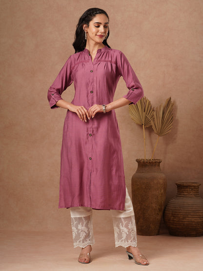 Solid A-Line Cut Kurta - Purple