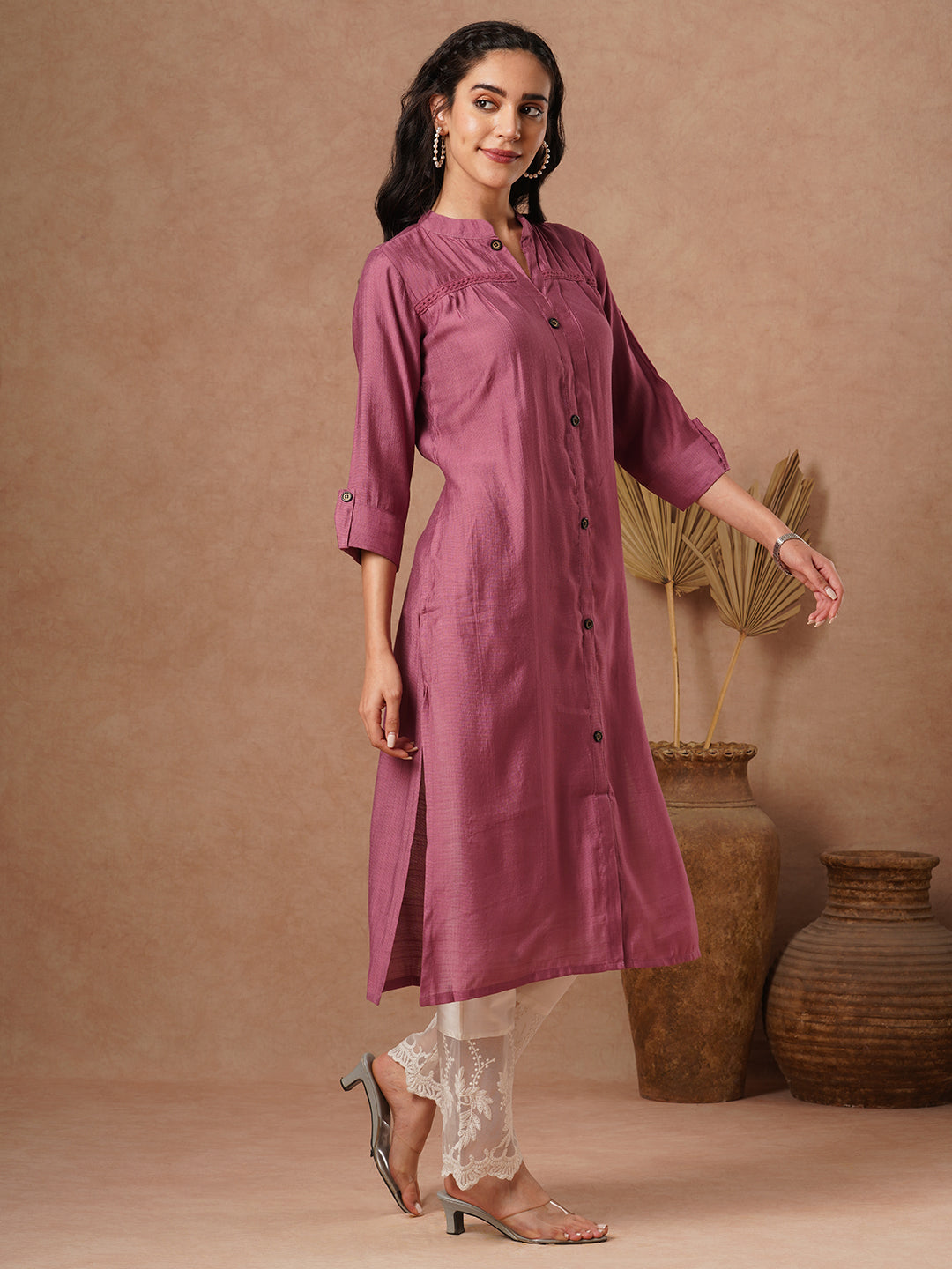 Solid A-Line Cut Kurta - Purple