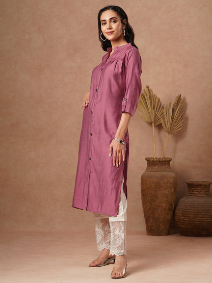 Solid A-Line Cut Kurta - Purple