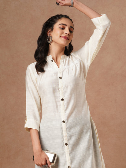 Solid A-Line Cut Kurta - White