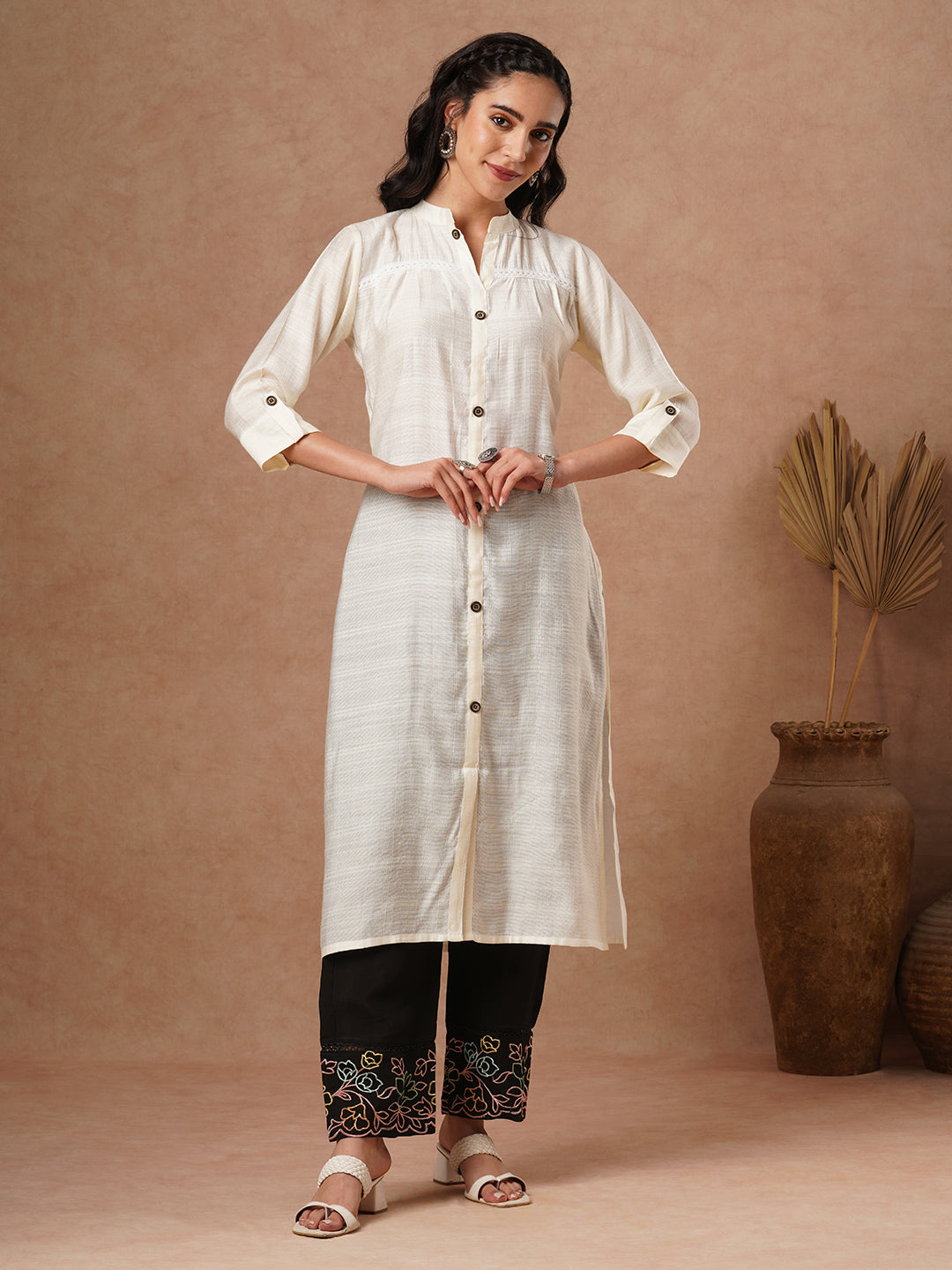 Solid A-Line Cut Kurta - White