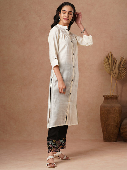 Solid A-Line Cut Kurta - White