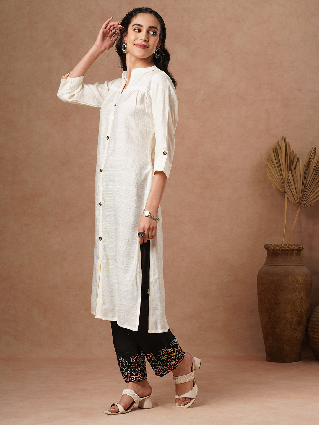 Solid A-Line Cut Kurta - White