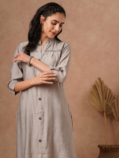 Solid A-Line Cut Kurta - Grey