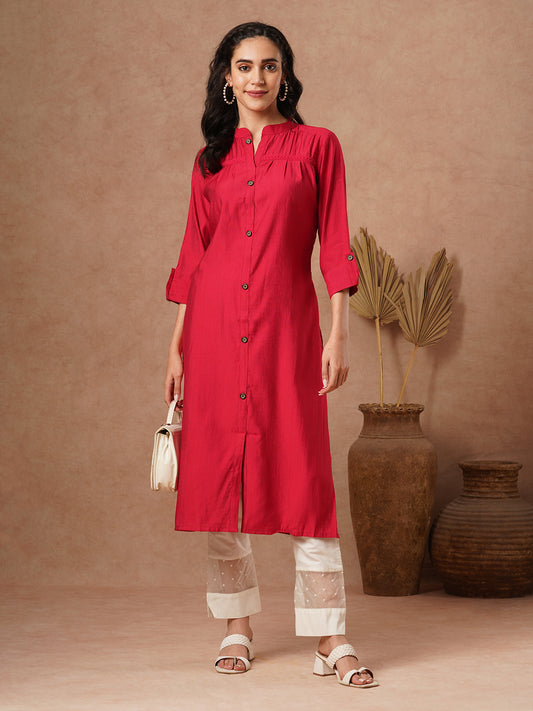 Solid A-Line Cut Kurta - Red