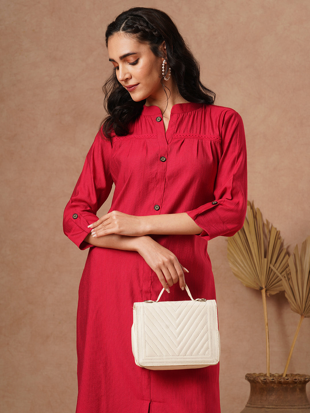 Solid A-Line Cut Kurta - Red