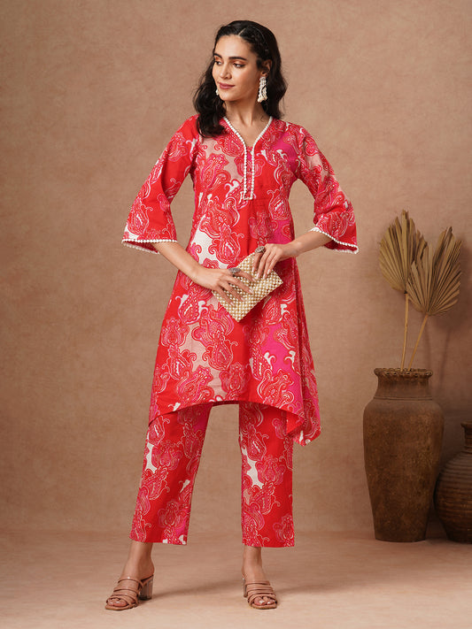 Ethnic Printed A-Line Fit Co-ord Set - Red