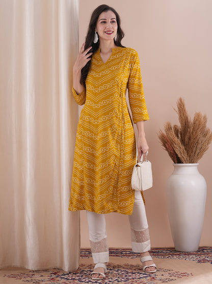 Abstract Bandhani Printed Straight Fit Kurta - Mustard