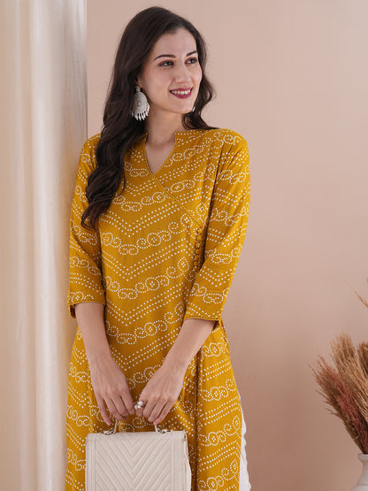 Abstract Bandhani Printed Straight Fit Kurta - Mustard