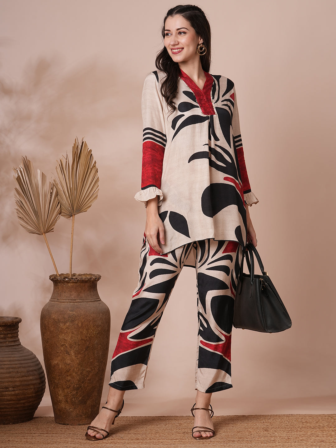 Abstract Printed A-Line Co-ord Set - Multi