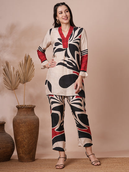 Abstract Printed A-Line Co-ord Set - Multi