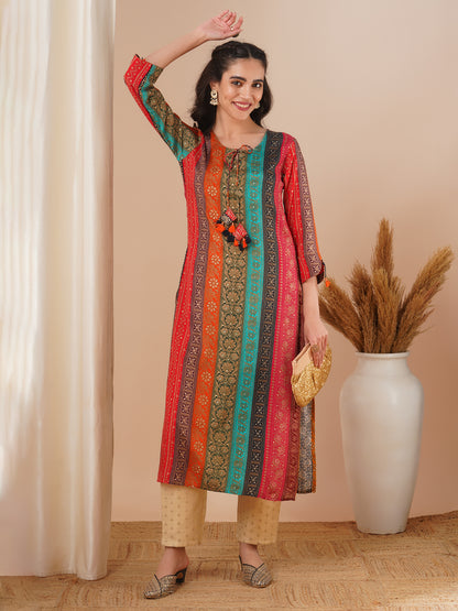 Ethnic Stripes Printed Straight Fit Kurta - Multi