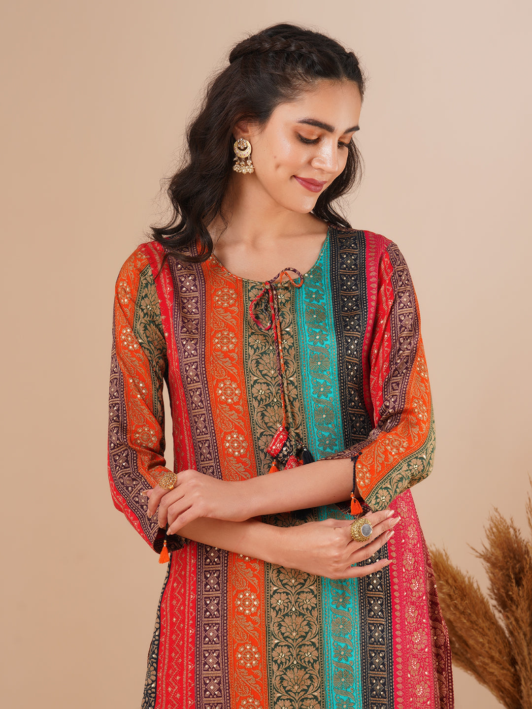 Ethnic Stripes Printed Straight Fit Kurta - Multi