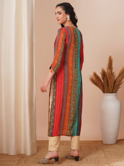 Ethnic Stripes Printed Straight Fit Kurta - Multi