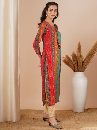 Ethnic Stripes Printed Straight Fit Kurta - Multi