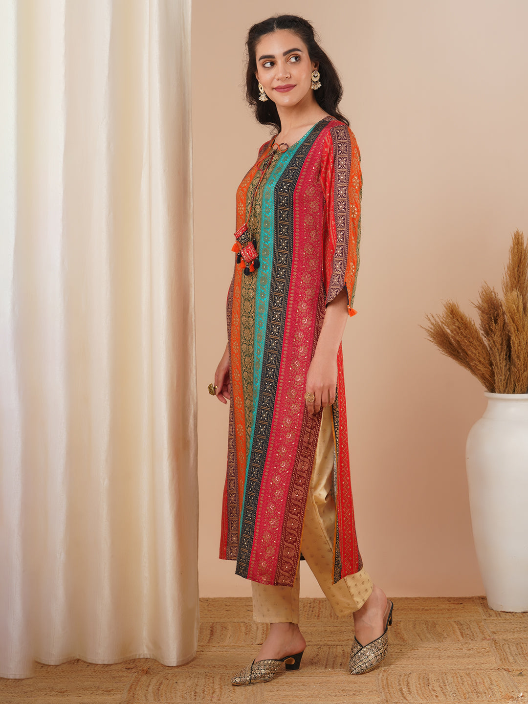 Ethnic Stripes Printed Straight Fit Kurta - Multi