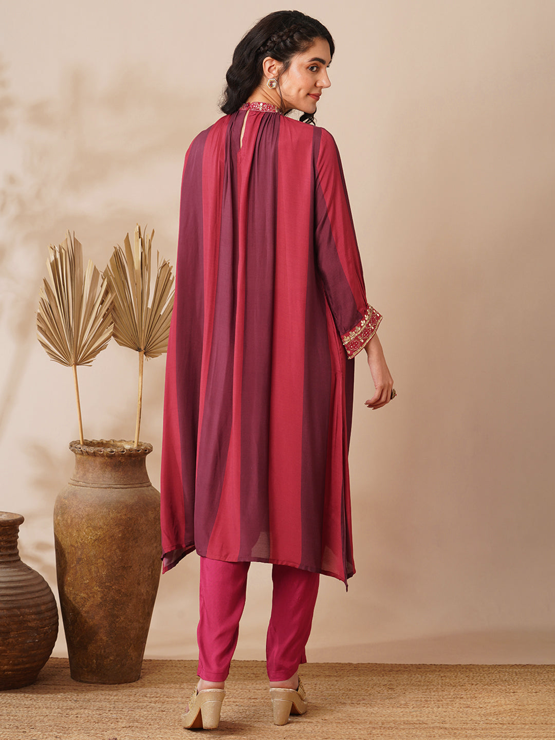 Gota Patti Embroidered Paneled A-Line Kurta with Pant - Multi