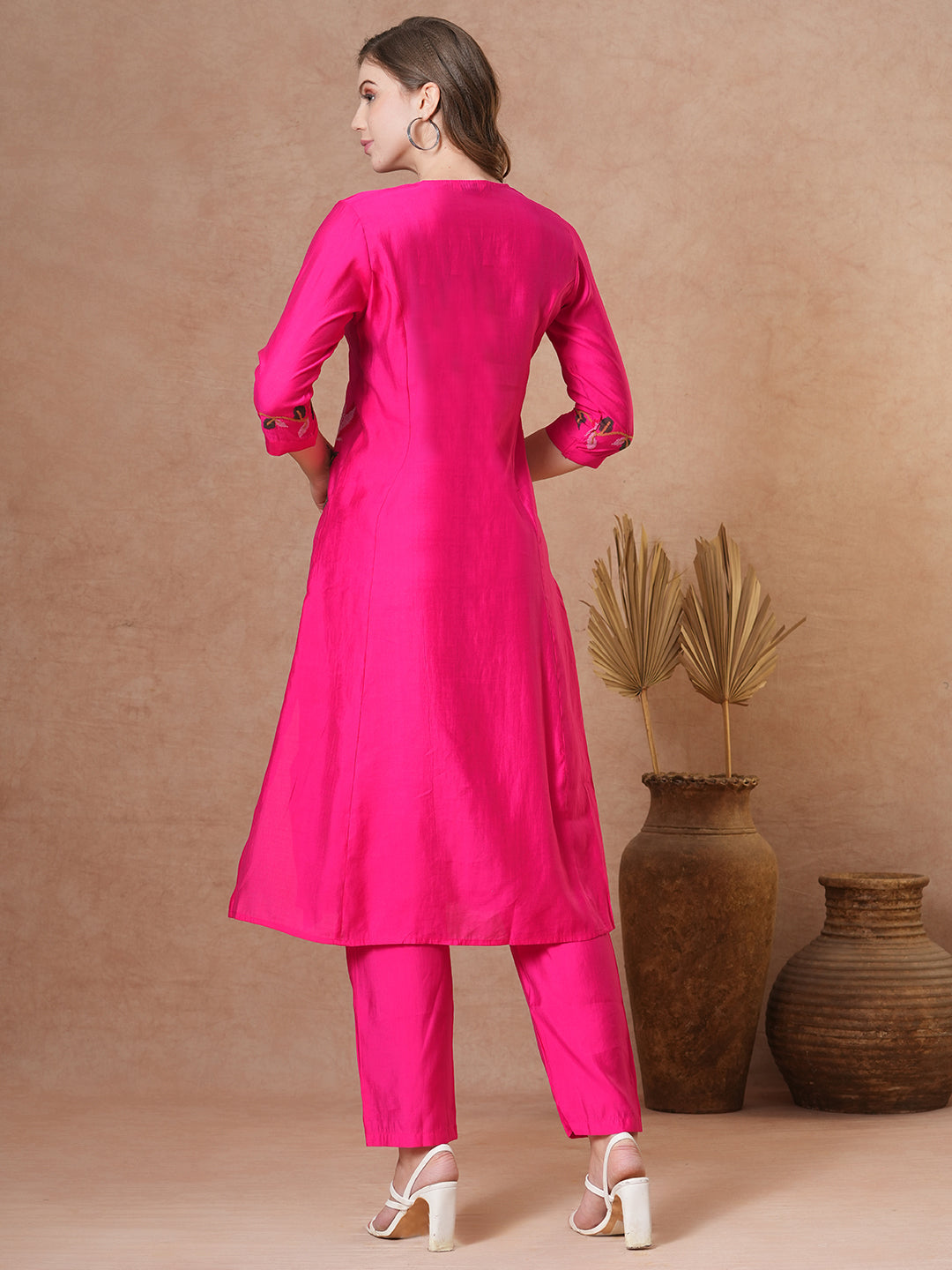 Floral Cross Stitch Embroidered A-Line Co-ord - Pink