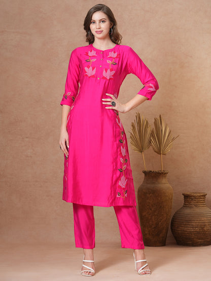 Floral Cross Stitch Embroidered A-Line Co-ord - Pink