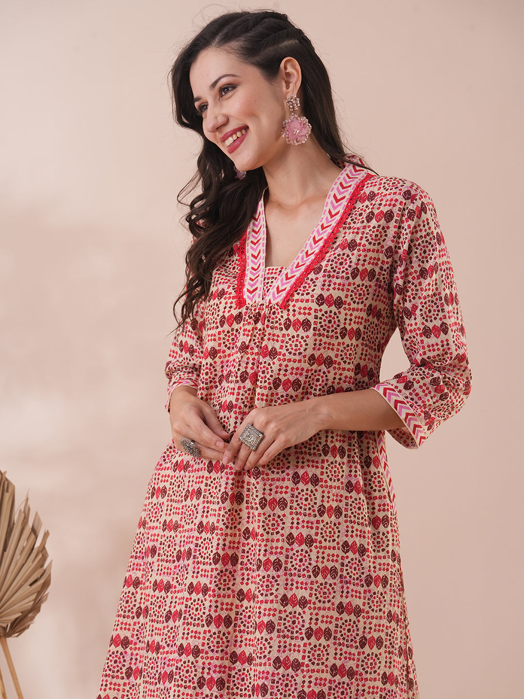 Ethnic Geometric Printed A-Line Pleated Kurta with Palazzo - Multi