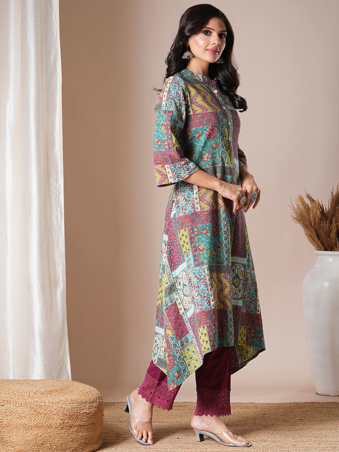 Ethnic Floral Printed A-Line Kurta - Multi