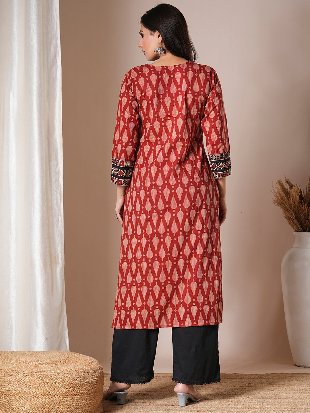 Ethnic Printed Straight Fit Kurta - Rust