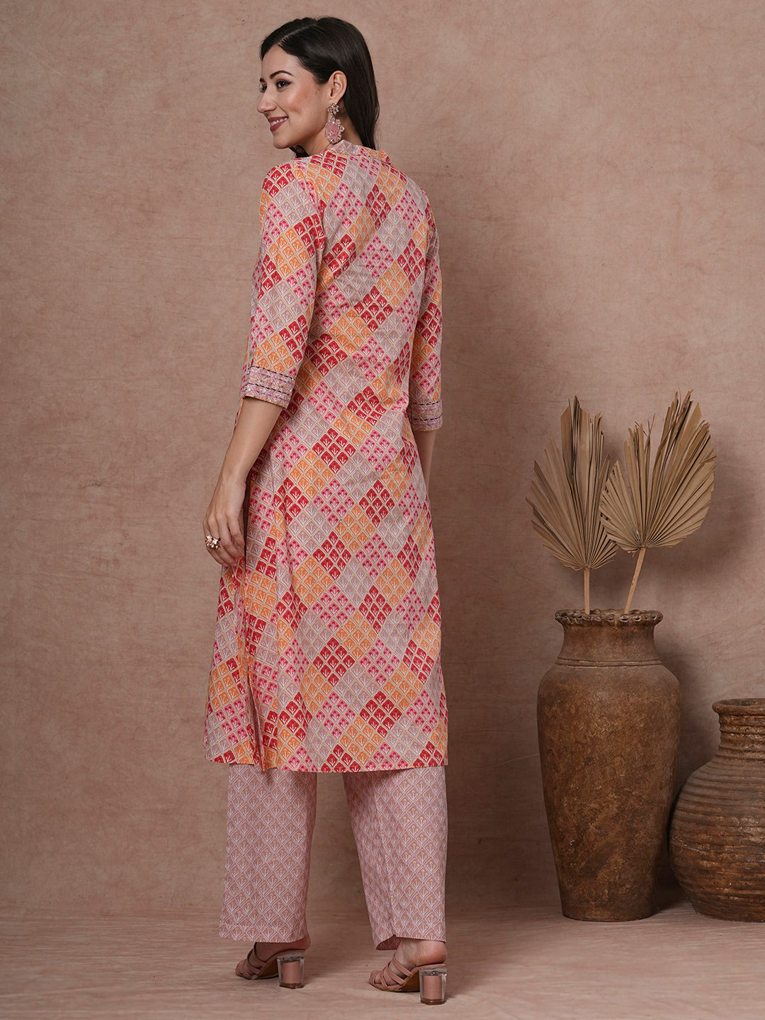 Ethnic Floral Printed A-Line Pleated Kurta with Palazzo - Multi