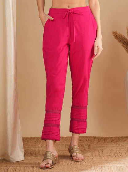 Solid Pin Tucked Straight Fit Pant - Pink