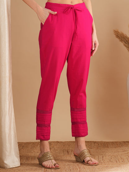 Solid Pin Tucked Straight Fit Pant - Pink