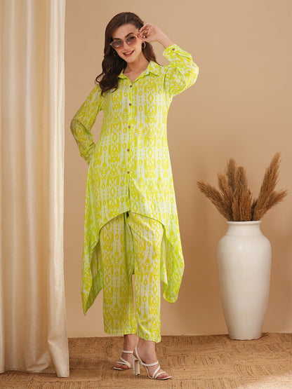 Ethnic Printed A-Line High Low Co-ord Set - Green