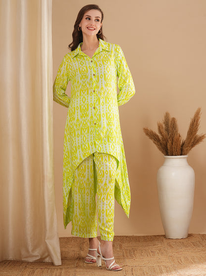 Ethnic Printed A-Line High Low Co-ord Set - Green