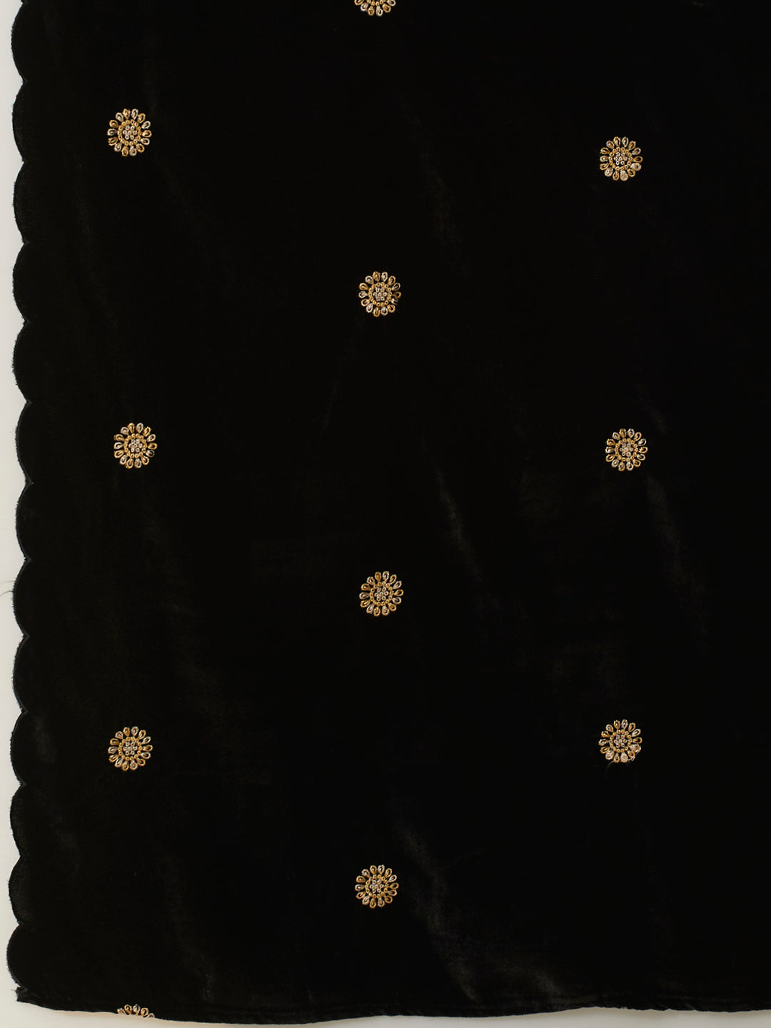Solid Floral Embroidered Straight Velvet Kurta with Pant & Dupatta - Black